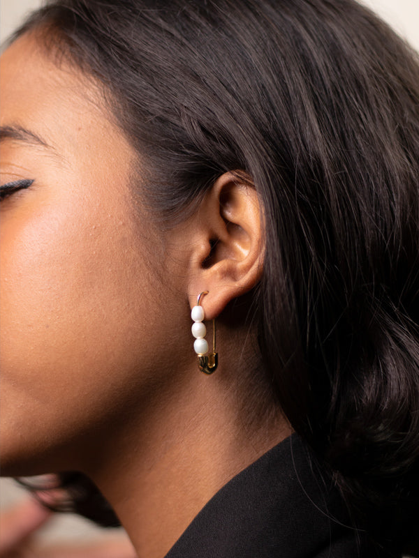 Pearl Safety Pin Earrings in Gold Vermeil