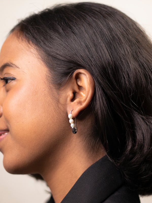 Pearl Safety Pin Earrings 