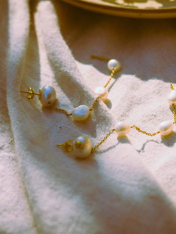 Pearl Waterfall Earrings in Gold Vermeil