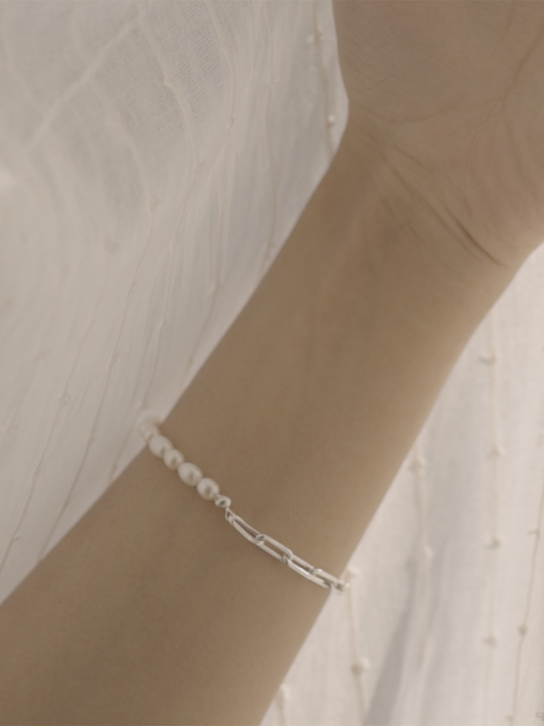 Pearl Linked Bracelet in white rhodium | Buy Pearl silver bracelet online India | Butter & Co