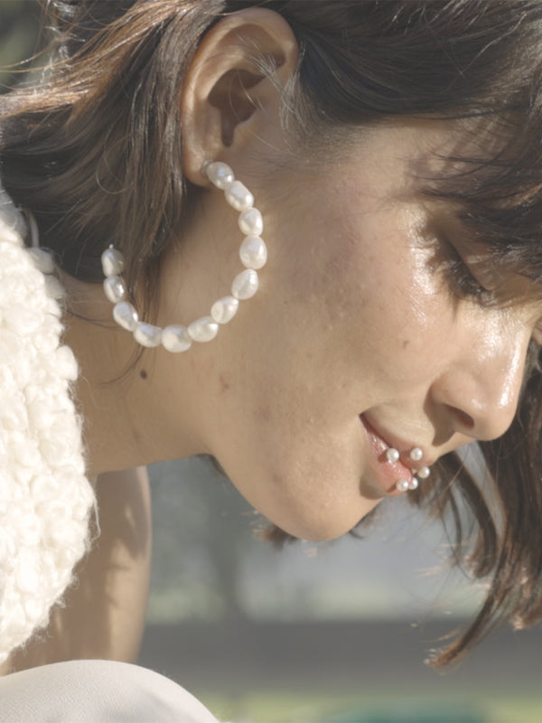 Open pearl hoop earrings for women | Butter & Co