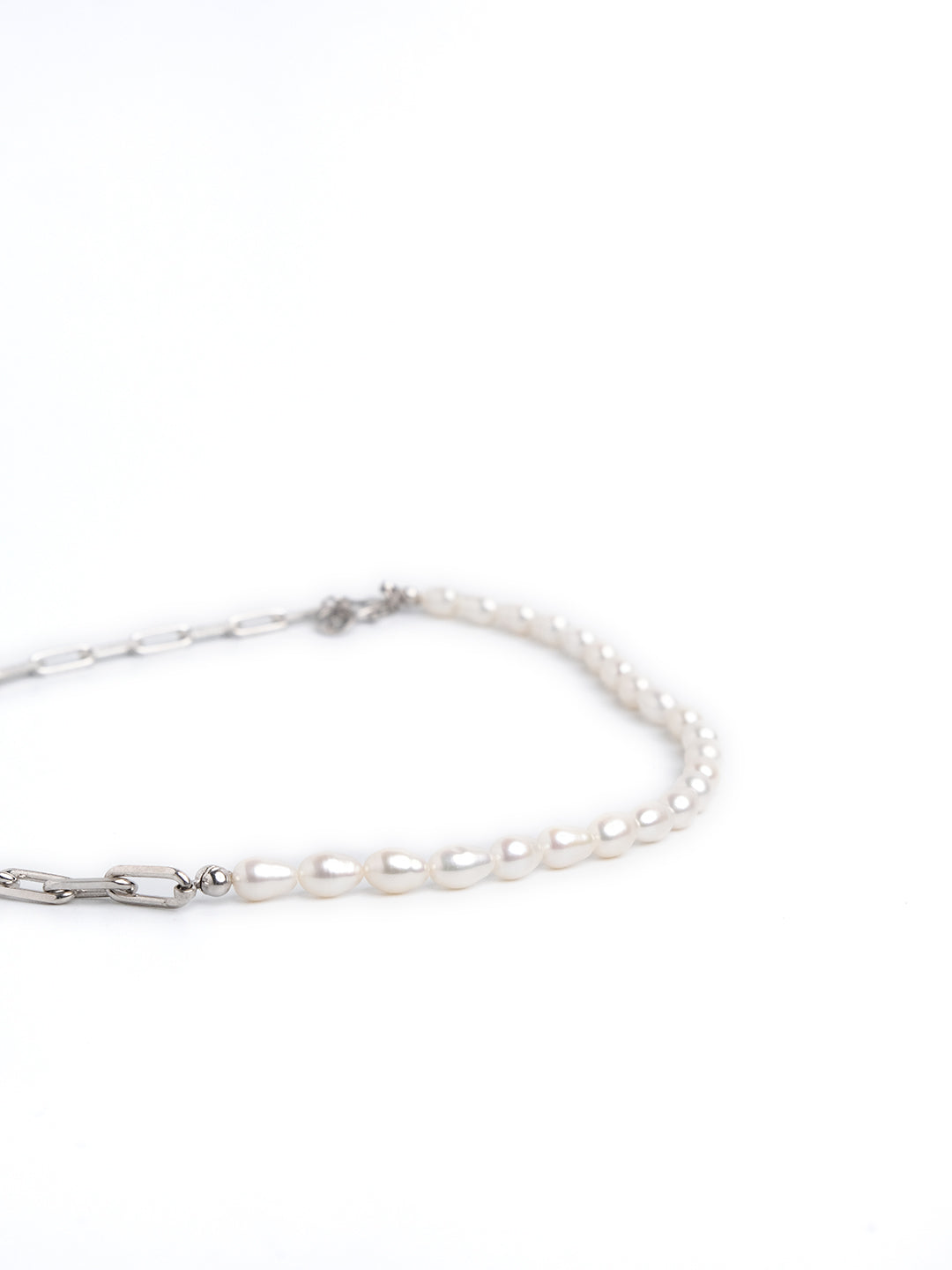 Link And Pearl Necklace in White Rhodium