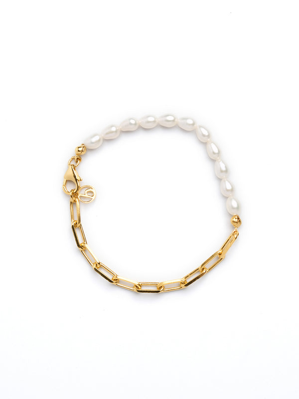 Link And Pearl Bracelet in Gold Vermeil