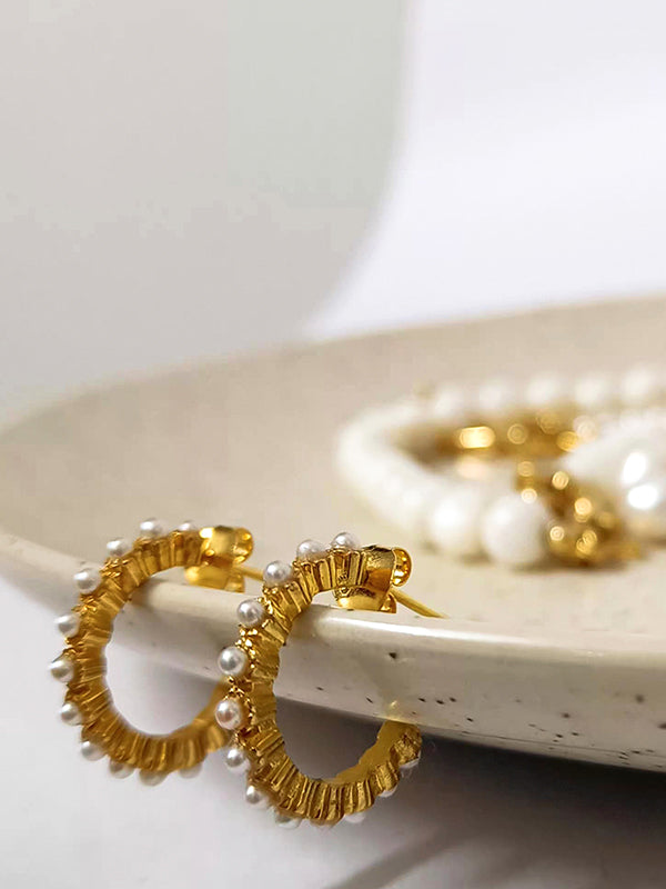 Crescent Pearl Hoops in Gold Vermeil