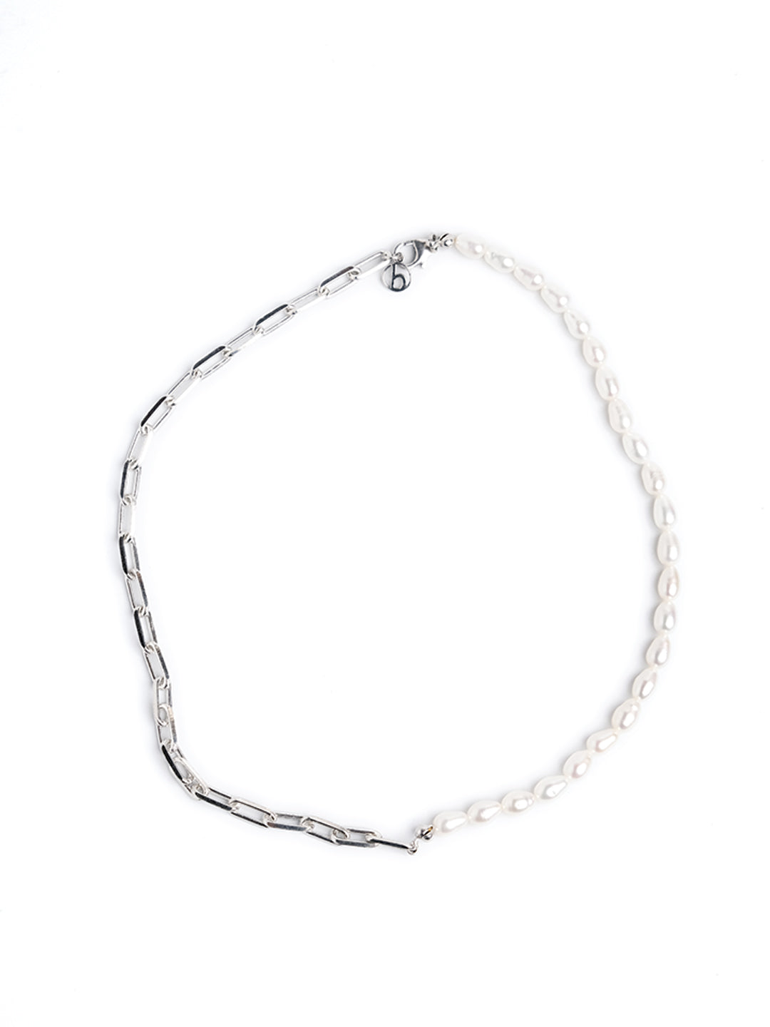 Link And Pearl Necklace in White Rhodium