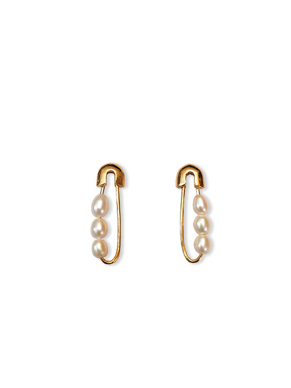 Pearl Safety Pin Earrings in Gold Vermeil