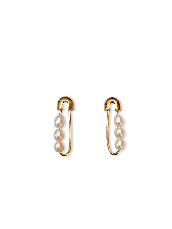 Pearl Safety Pin Earrings