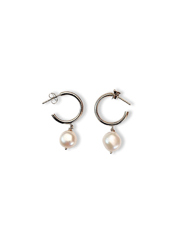Pearl Drop Earrings in White Rhodium