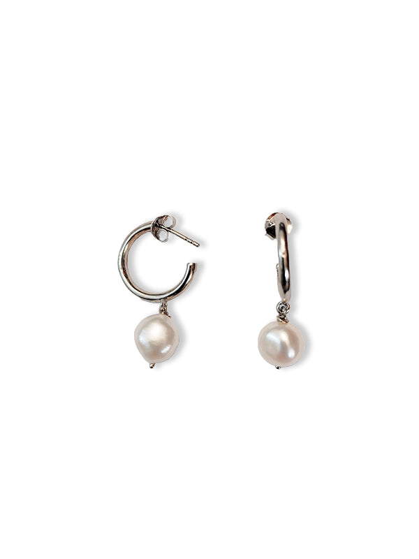 Pearl Drop Earrings in White Rhodium | Butter and co 